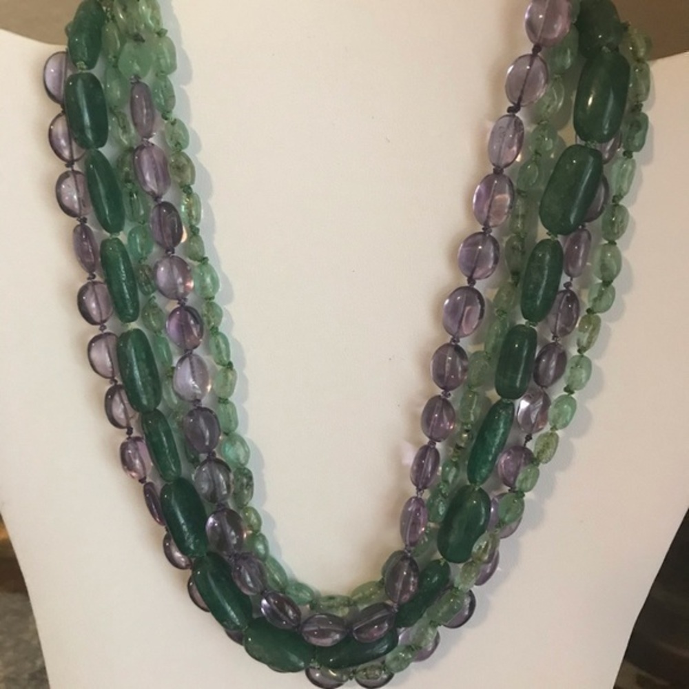 AMETHYST AND EMERALD 5 STRAND NECKLACE